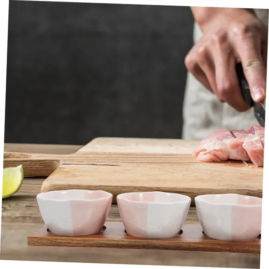 Stylish Ceramic Snack Serving Bowl Set with Wooden Tray for Fruit, Snacks & Desserts