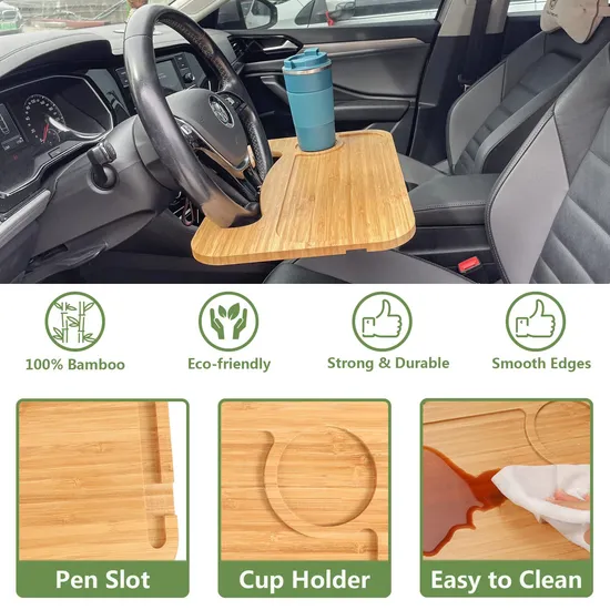 Double-Sided Bamboo Car Tray for Eating and Work