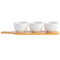 Elegant 3-Piece White Tidbit Bowl Set with Bamboo Serving Tray