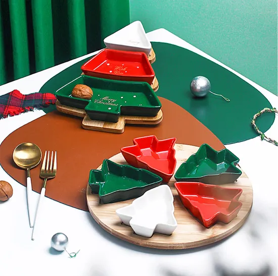Elegant 5-Piece Christmas Tree Ceramic Chip and DIP Set