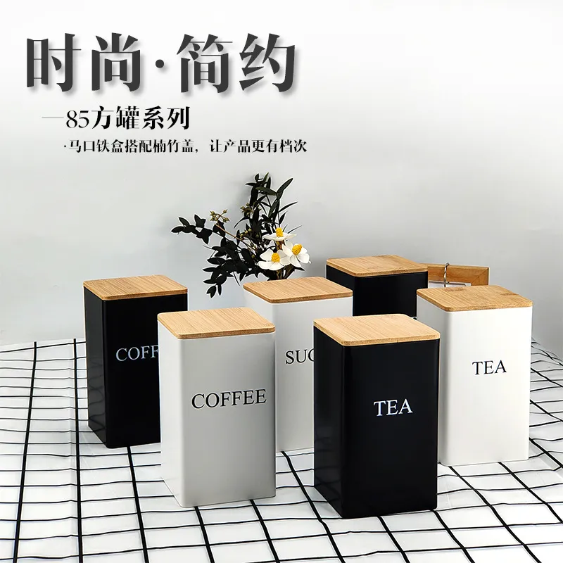 Vintage Design Metal Canisters Set of 3 with Bamboo Lid for Coffee Tea Sugar