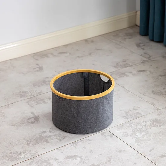 Round Foldable Bamboo Fabric Laundry Hamper Without Lid