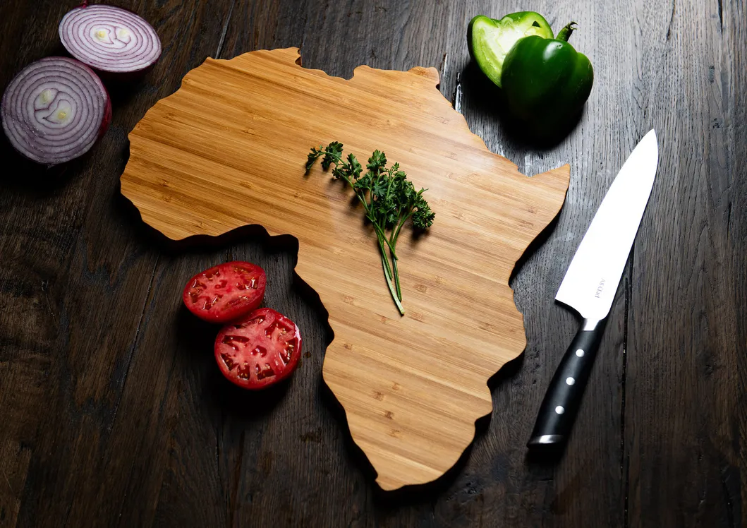 Unique Africa Shaped Bamboo Serving and Cutting Board for Kitchen