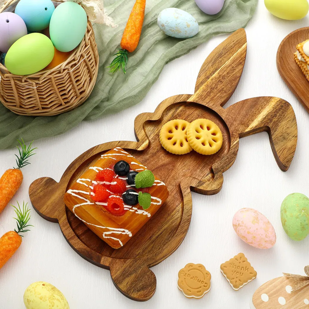 Modern Rabbit Shape Acacia Wood Plate Serving Plate for Everyday Dining & Entertaining