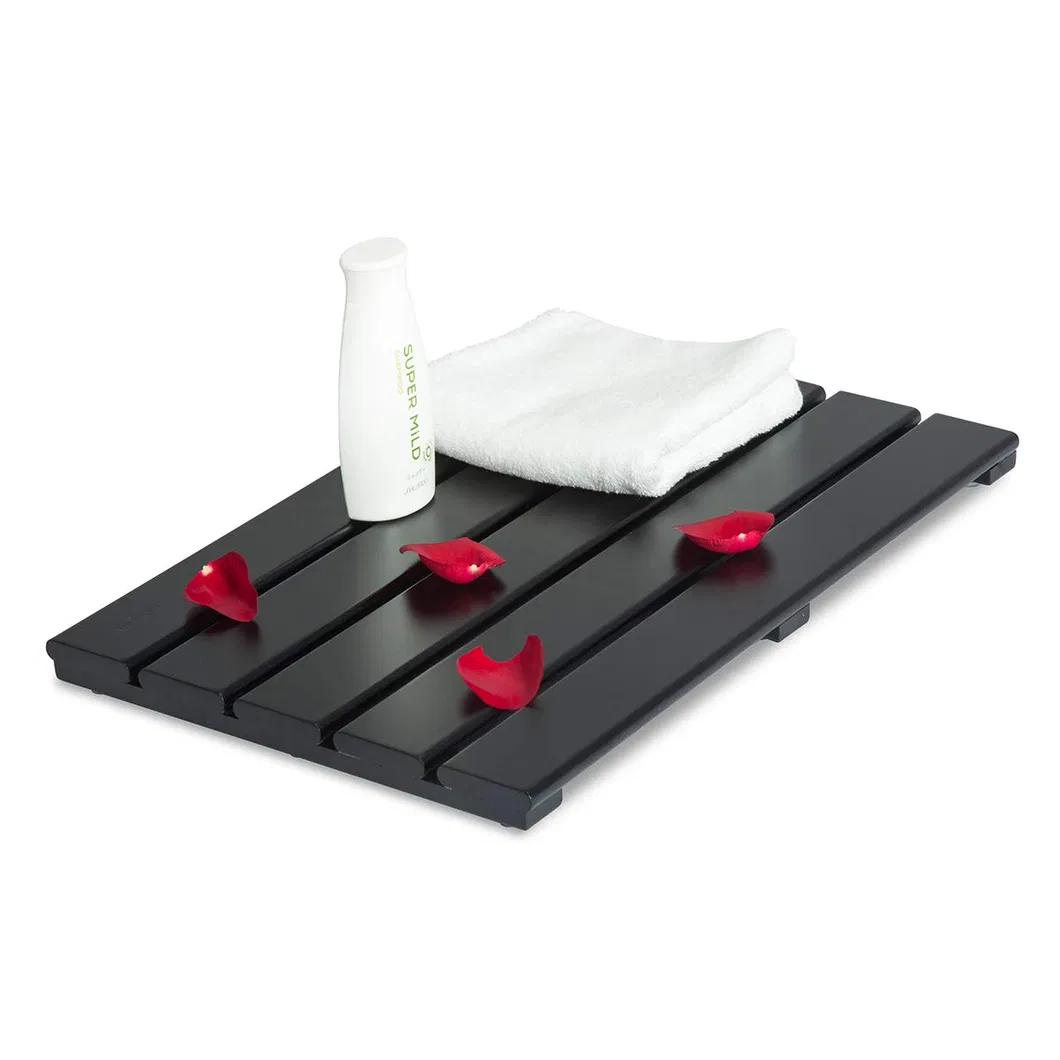 Black Color Household Bamboo Bath Mat for Bathroom