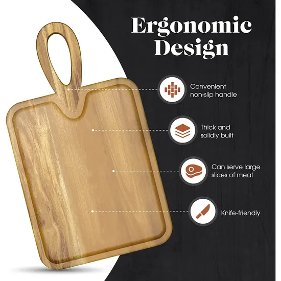 Rectangular Acacia Wood Charcuterie Board Cutting Board with Handle
