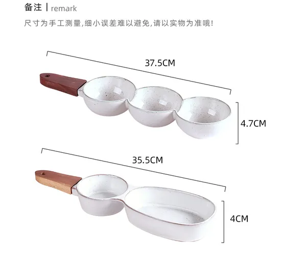 European-Style Creative Ceramic Dried Fruit Plate and Snack Plate with Wooden - Handle