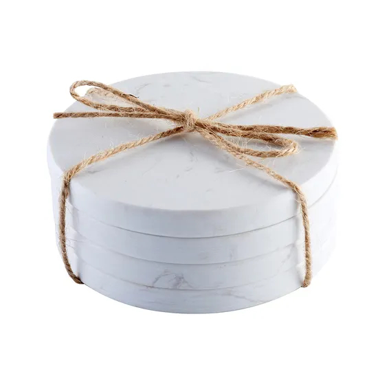 Multipurpose White Round Marble Coaster Sets for Hot Drinks and Decorative Centerpieces