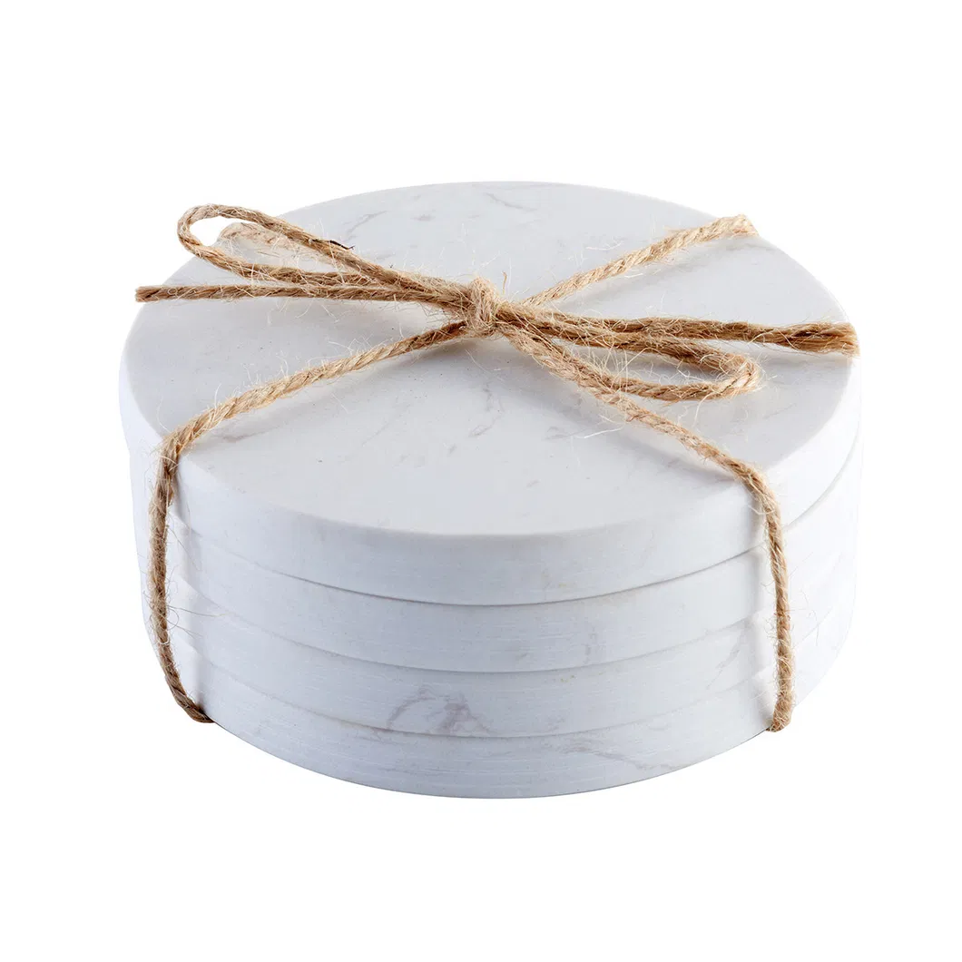 Multipurpose White Round Marble Coaster Sets for Hot Drinks and Decorative Centerpieces