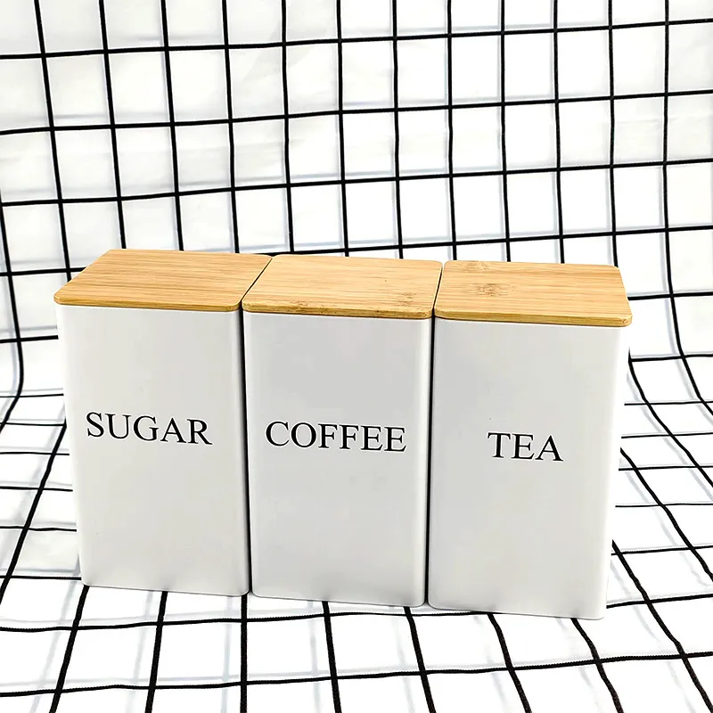 Kitchen Canister Set with Bamboo Lids for Coffee Tea Sugar
