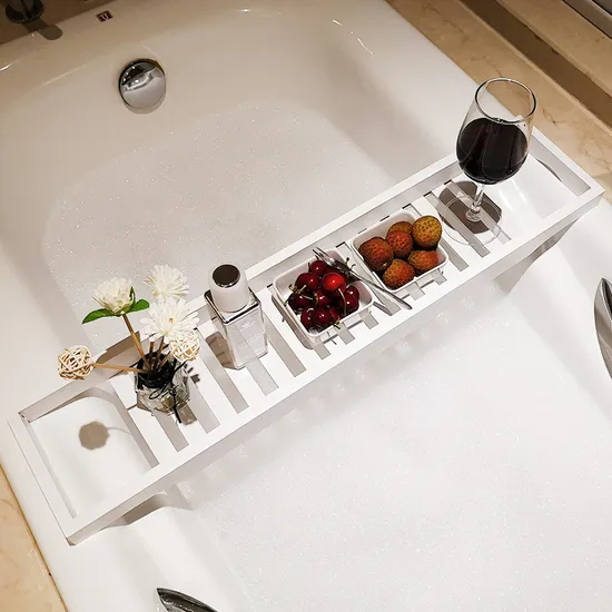 White Color Bamboo Bathtub Tray Table for Bathroom