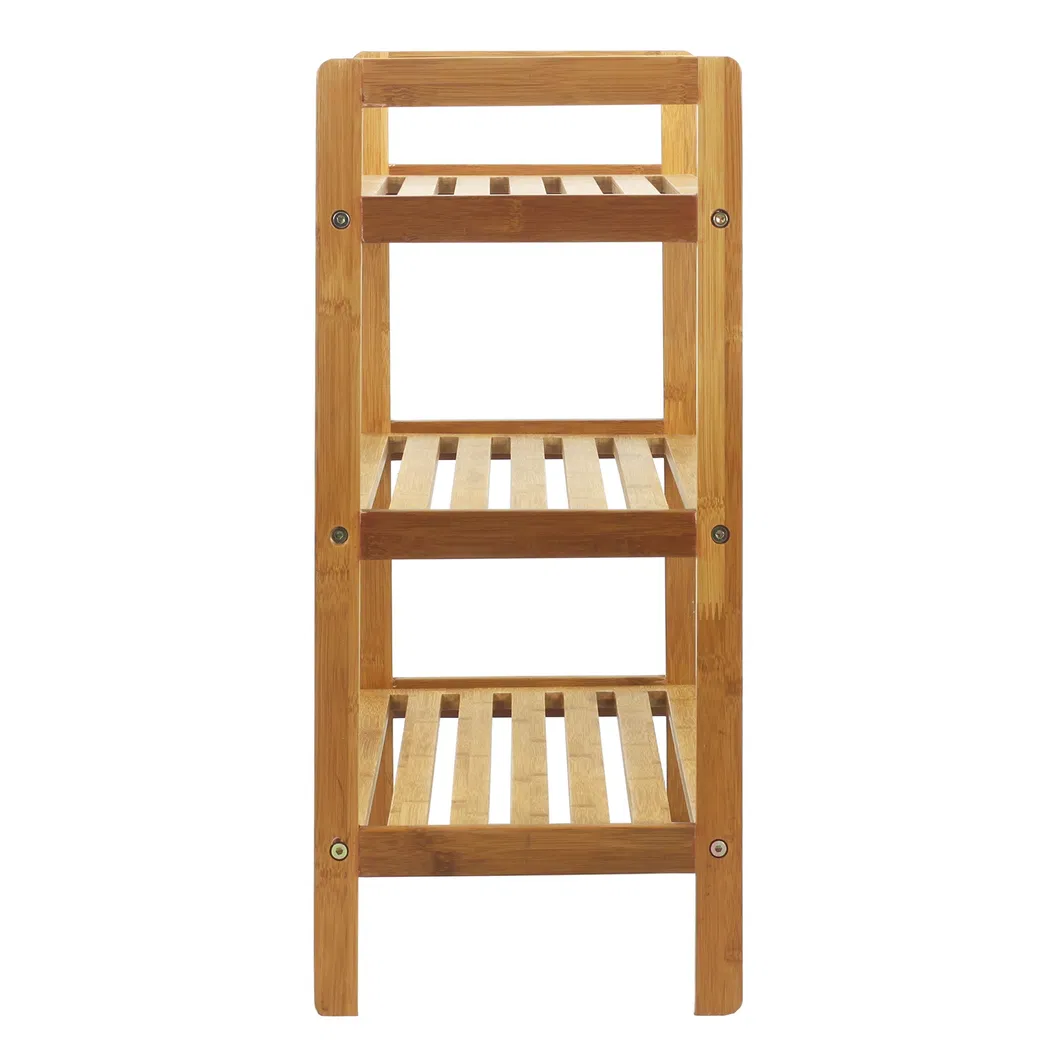 3-Tier Long Natural Bamboo Shoe Rack for Living Room