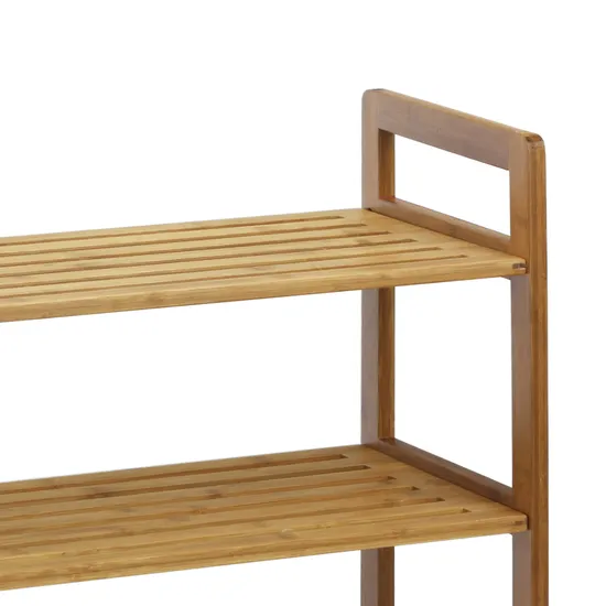 3-Tier Long Natural Bamboo Shoe Rack for Living Room