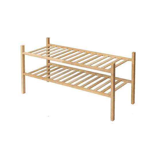 2 Tier Stackable Bamboo Wood Shoe Shelf Storage Organizer for Entryway