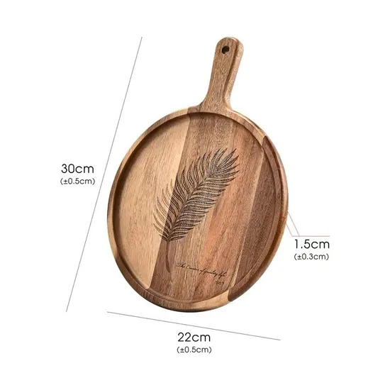 Hot Selling Custom Round Acacia Wood Serving Tray with Handle