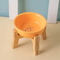Nordic - Style Pet Ceramic Snack Food Bowl with Wooden High - Foot for Dog and Cat