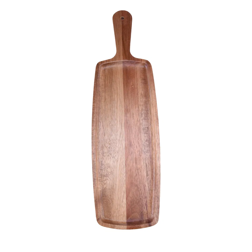 Multifunctional Wood Plate Wood Snack Tray with Handle