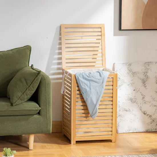 Household Bamboo Fabric Laundry Storage Basket Storage Rack for Dirty Clothes