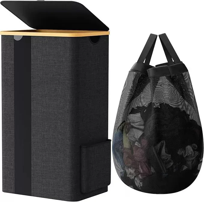Large - Capacity Foldable Oxford Cloth Bamboo Art Laundry Basket for Bathroom