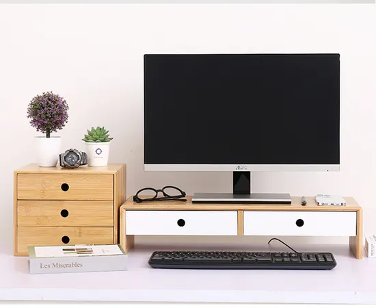 Bamboo Monitor Stand Riser Laptop Stand Riser for Apartments Office Home Use
