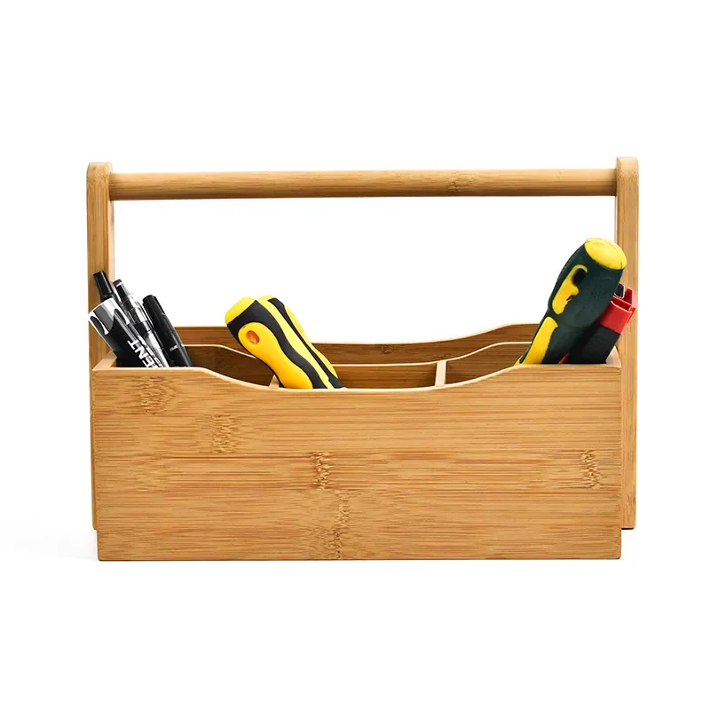 4 Compartments Bamboo Kitchen Cutlery Caddy Utensil Rack Holder Divider