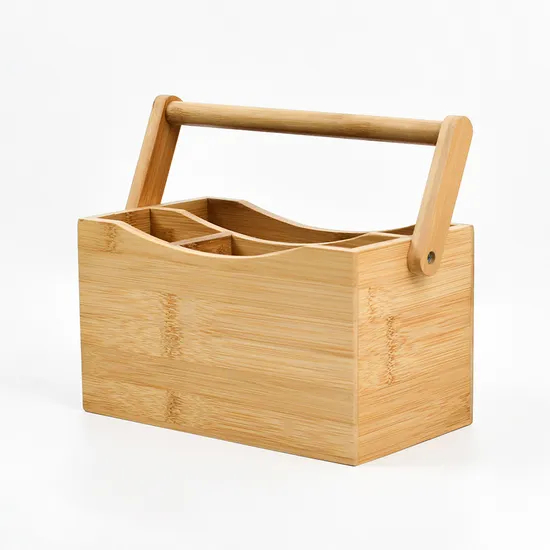 Bamboo Flatware Utensil Caddy Desk Organizer Holder with Handle