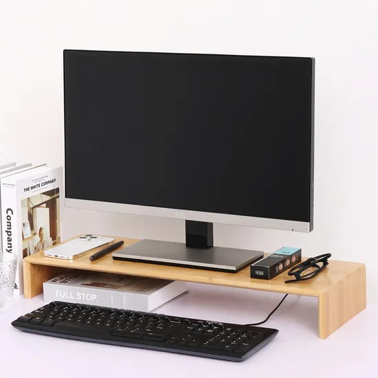 Bamboo Desktop Monitor Stand Riser with Storage Organizer for Office