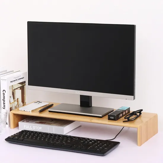 Bamboo Desktop Monitor Stand Riser with Storage Organizer for Office