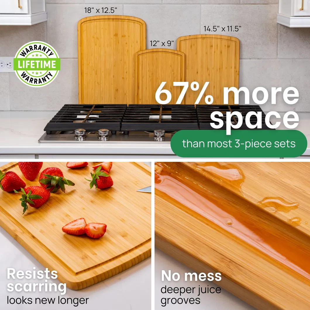 Large Bamboo Chopping Block Set of 3 for Fruit Vegetable Cutting