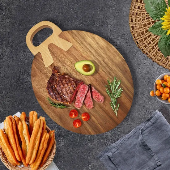 Premium Acacia Wood Serving and Cutting Board with Handle
