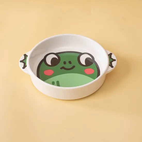 Korean Style Ceramic Dog Bowl and Cat Food Bowl with Magical Animal Double - Ear and Bamboo Stand