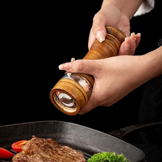 6-Inch Versatile Rubber Wood and Acrylic Manual Pepper Grinder Pepper Seasoning Grinding Bottle
