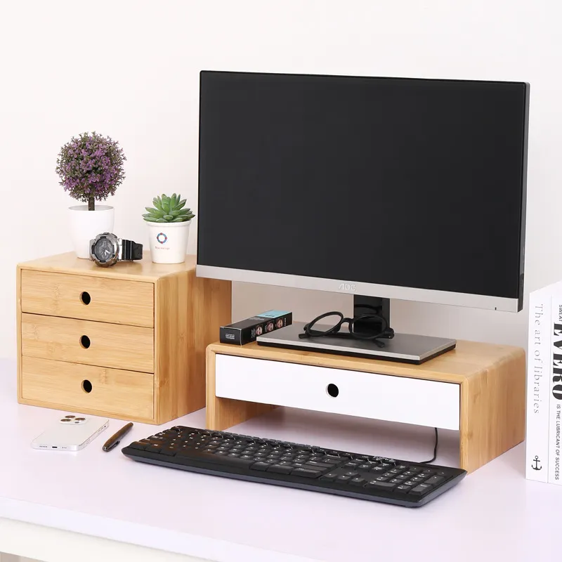1/2 /3 Tier Small Bamboo Desk Box Desk Organizer with Drawers for Storage Pens, Thumbtacks and Office Supplies