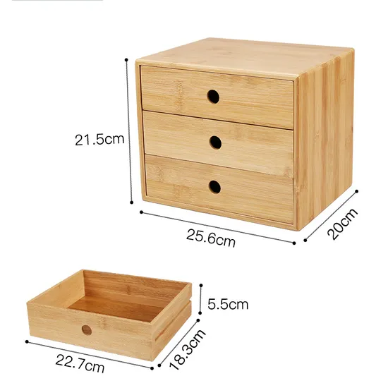 1/2 /3 Tier Small Bamboo Desk Box Desk Organizer with Drawers for Storage Pens, Thumbtacks and Office Supplies