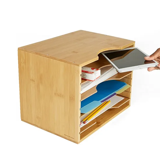 Detachable Multi-Layer Bamboo Partion Storage Organizer Shelf Wooden File Holder for Office Supplies