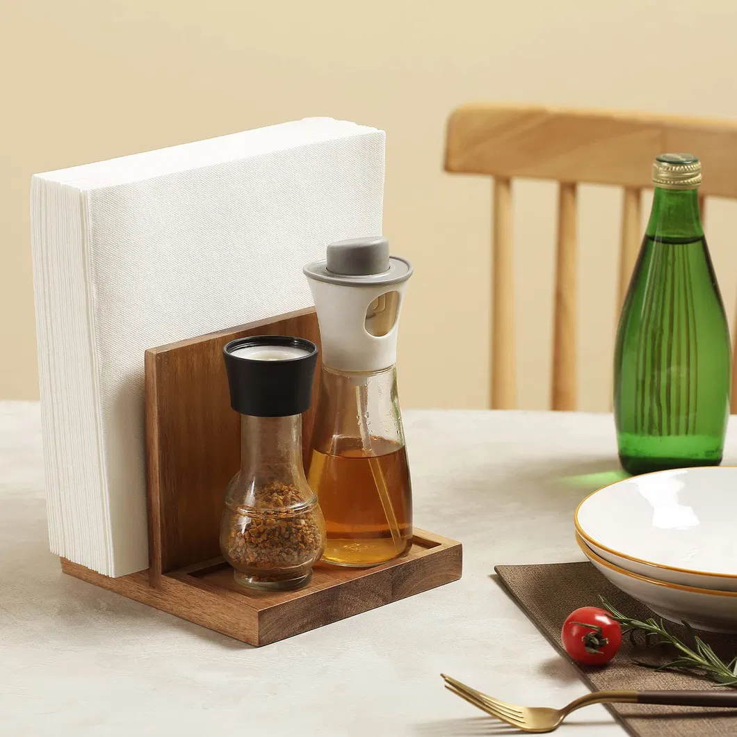 Natural Napkin Holder Stand with Salt Pepper Caddy Restaurant Lunch Organizer