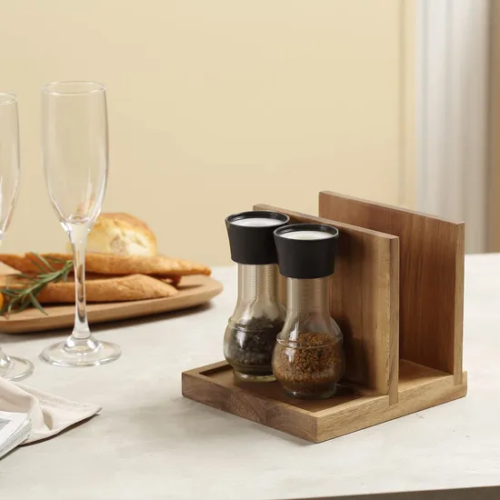 Natural Napkin Holder Stand with Salt Pepper Caddy Restaurant Lunch Organizer