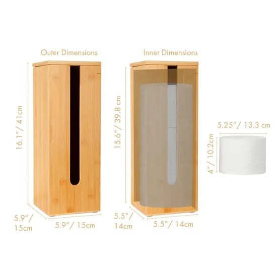 Bamboo Toilet Paper Holder - Fits 3 Mega Accessories - Natural, 5.9 X 5.9 X 16.1 Inches