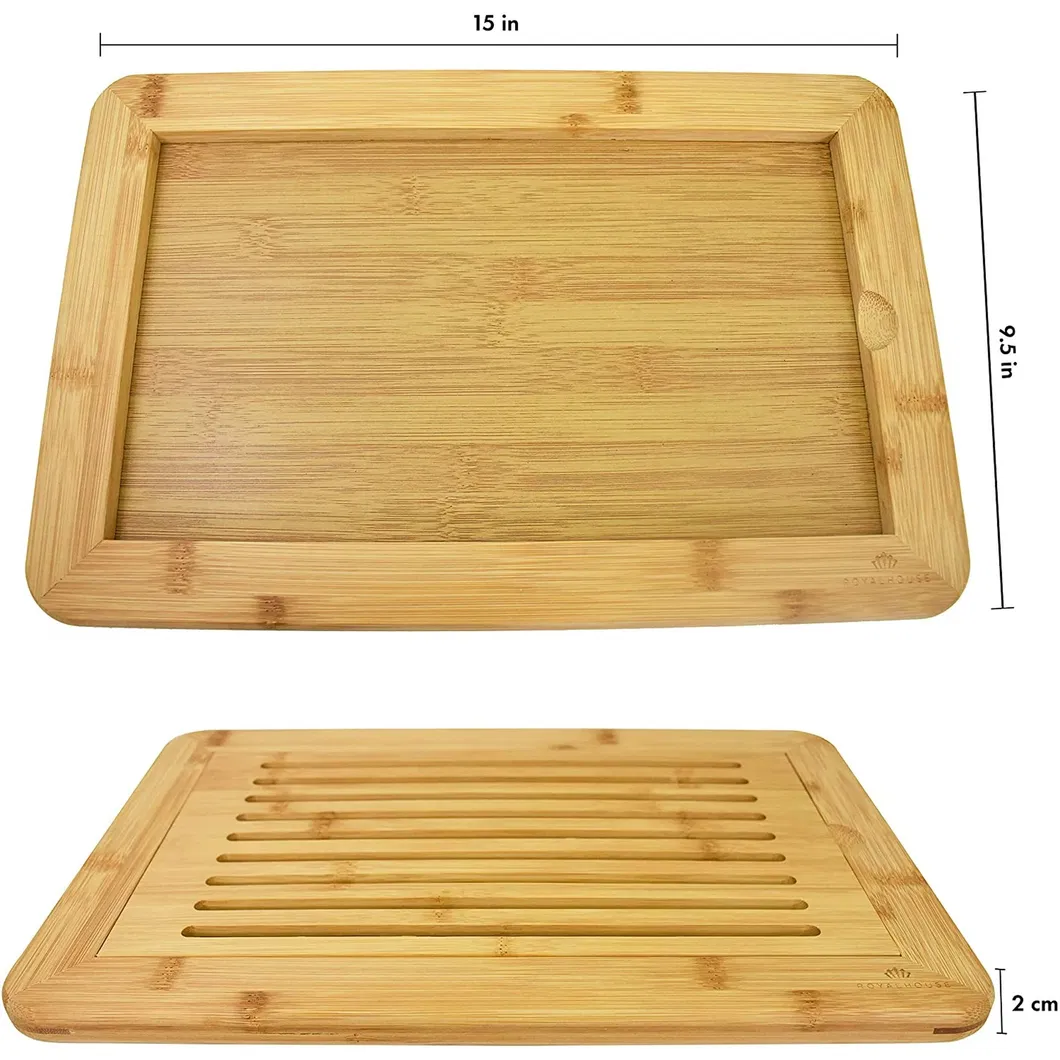 Premium Large Bamboo Bread Cutting Board with Integrated Crumb Tray