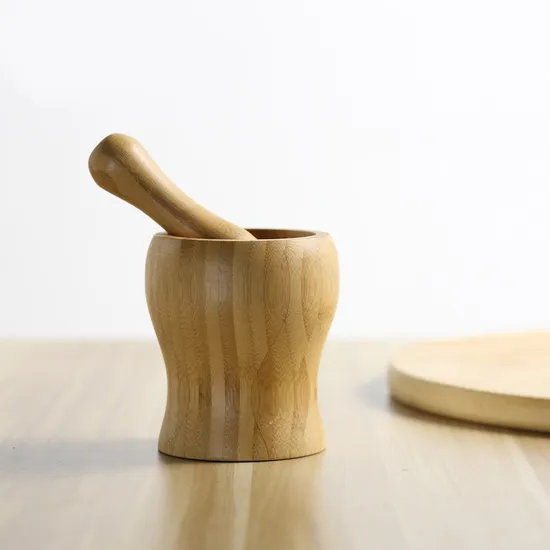 Eco-Friendly Bamboo Mortar and Pestle Set for Kitchen Use