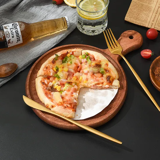 Custom Round Ebony Wood Pizza Serving Plate / Tray with Handle