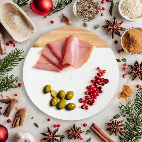 10 - Inch Round Wood and Marble Charcuterie Serving and Cutting Board
