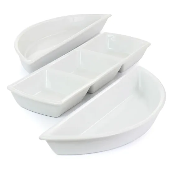 4 Piece Fine Ceramic Sectional Tray Set with Acacia Wood Base /Tray
