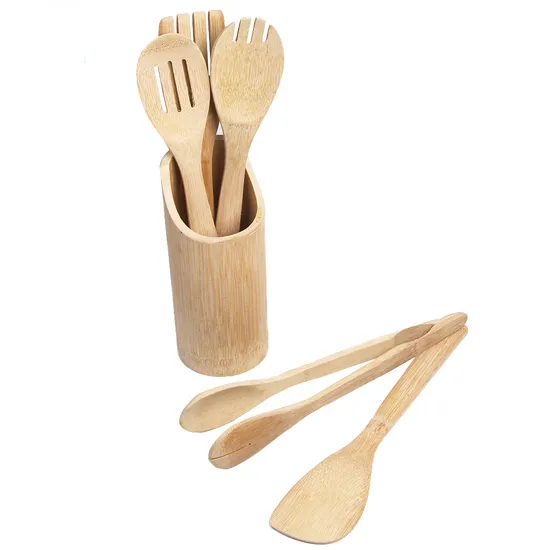 Natural Living Bamboo Kitchen Utensil Set with Holder