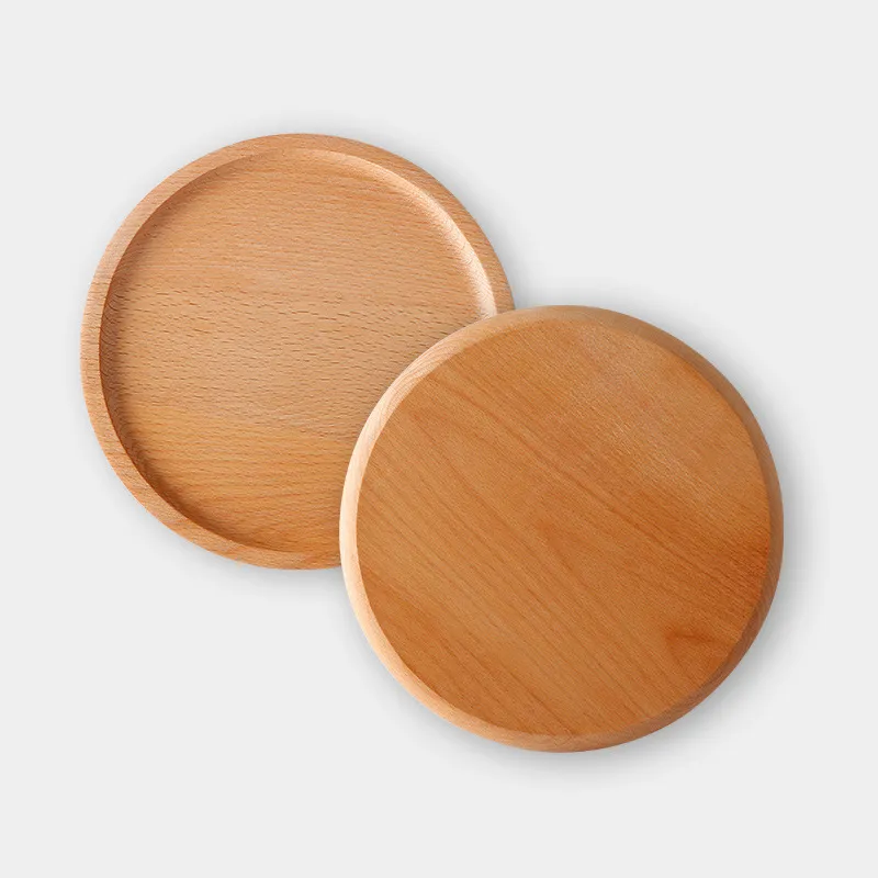 Heavy Duty Decorative Round Beech Wood Dessert and Dinner Plate Set