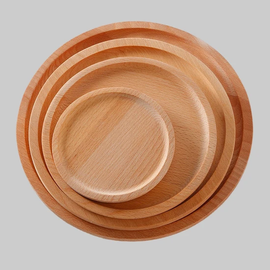 Heavy Duty Decorative Round Beech Wood Dessert and Dinner Plate Set
