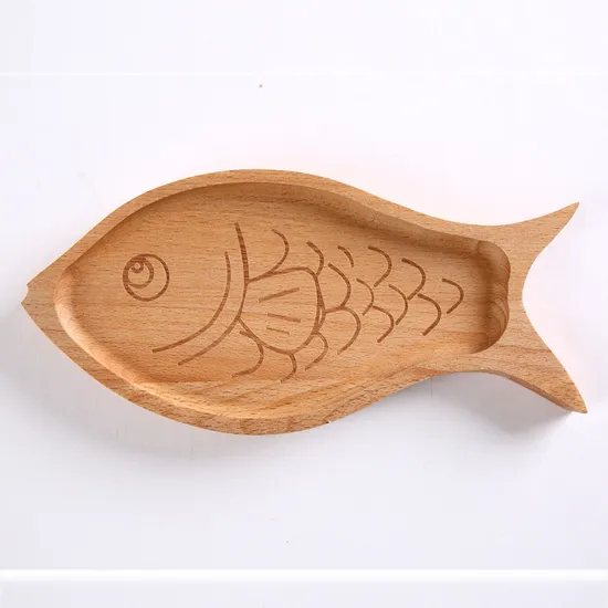 Fish Shaped Beech Wooden Serving Plates, Platters and Trays for Kids