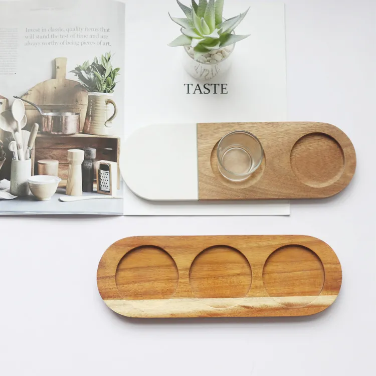 Paddle Shape Marble Wooden Beer Flight Board and Glass Cup Holder