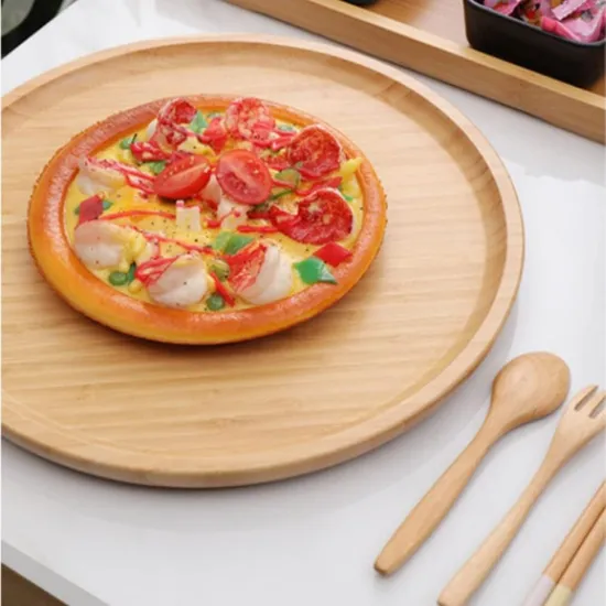 Round Bamboo Serving Tray Bamboo Plate Set of 3 for Coffee Table and Charcuterie