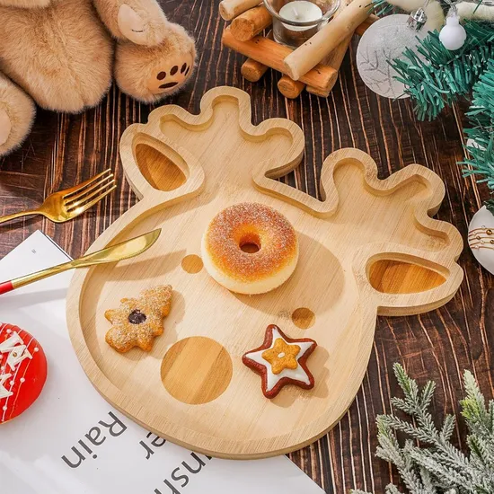 Wholesale Heart Shaped Bamboo Serving Tray Dessert Plate Set for Home